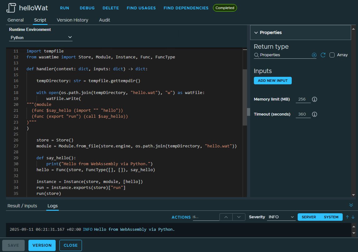 vcf automation python action with wasmtime