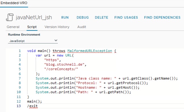 vcf automation stores java code as action