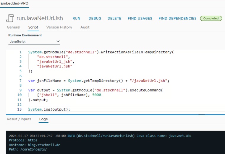 vmware aria automation executes java code via jshell which is stored as action