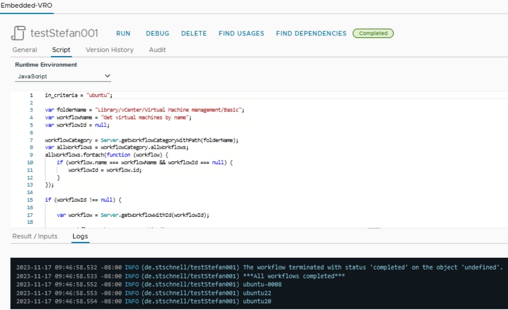 vcf automation execute workflow from action - action perspective