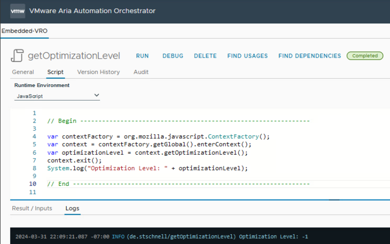 vmware aria orchestrator optimization level detection