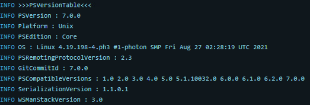 get information with the variable psversiontable