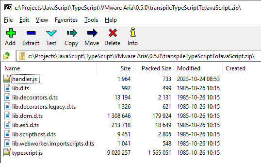 vmware aria automation zip package of transpile typescript to javascript