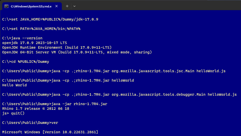 local emulation of javascript runtime environment in a virtual machine with windows