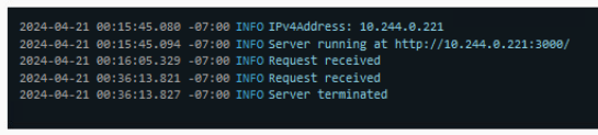 vcf automation node.js runtime environment log window with the result of the python web client to terminate mock web server