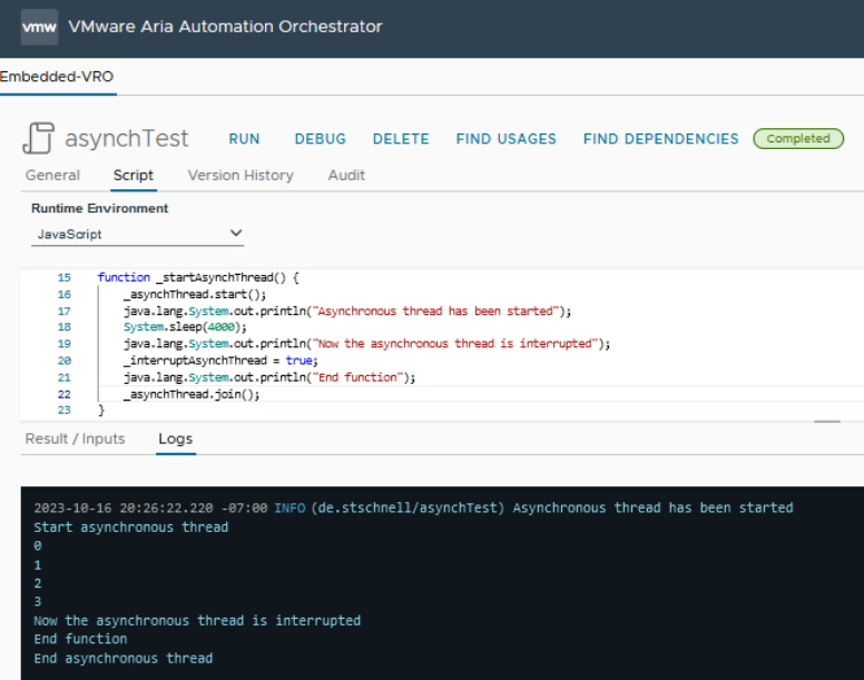 vmware aria automation with the result from java parallel thread execution