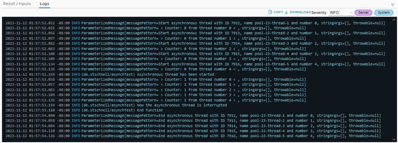 vcf automation with the result from java parallel thread execution via executor interface