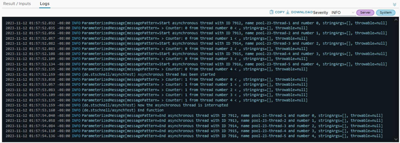 vmware aria automation with the result from java parallel thread execution via executor interface