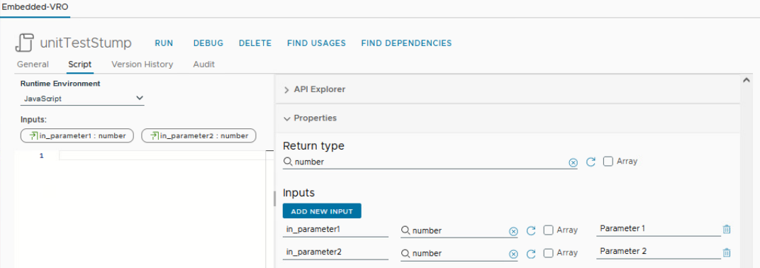 vmware aria automation action parameter definition