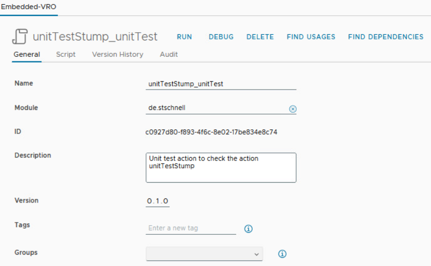 vcf automation unit test action creation