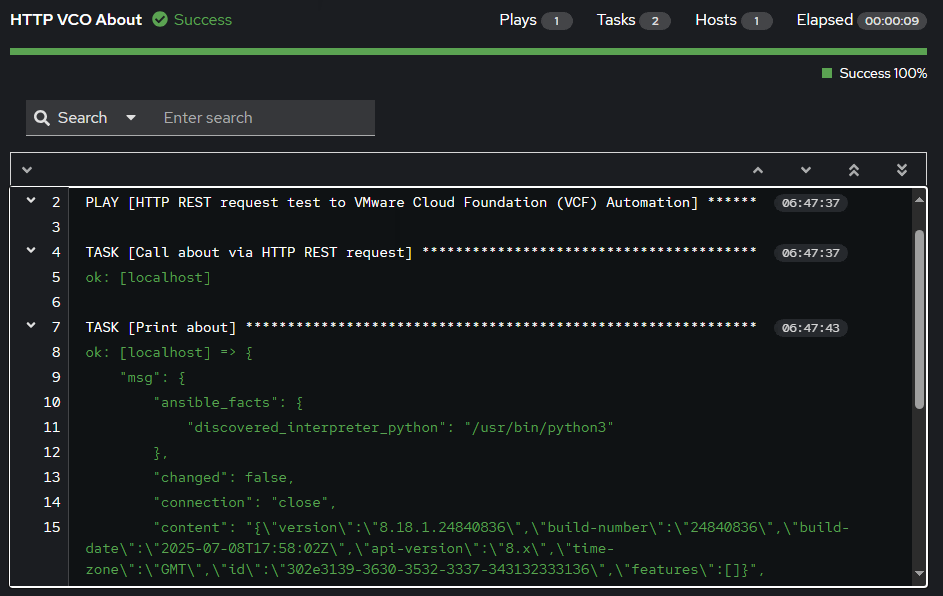 about rest api http request in vcf orchestrator via ansible playbook