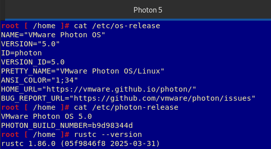 terminal window of photon with rust compiler call